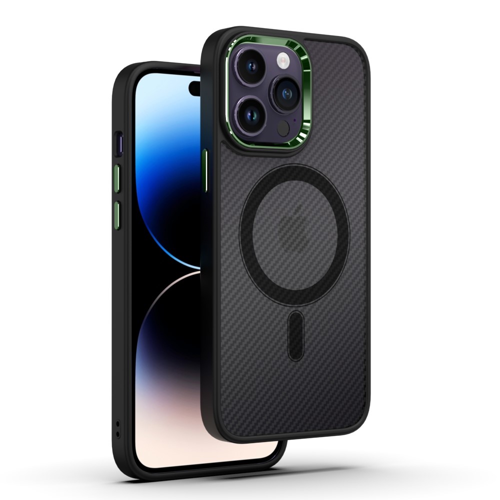 Husa Carbon Magnetica TelProtect pentru Iphone 15 Negru -Verde - 2 | YEO